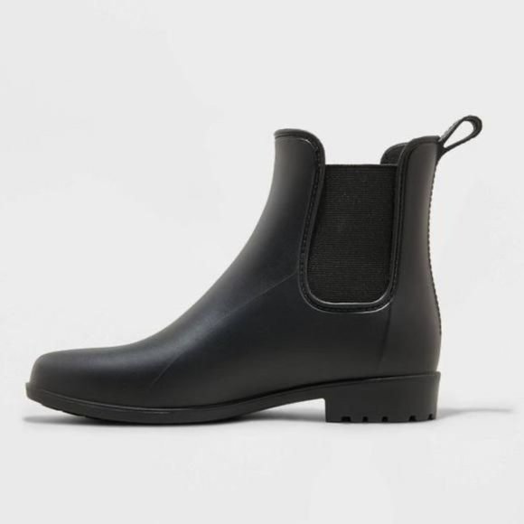 Womens Chelsea Ankle Rain Boots Waterproof Pull On A New Day Black - Picture 2 of 2